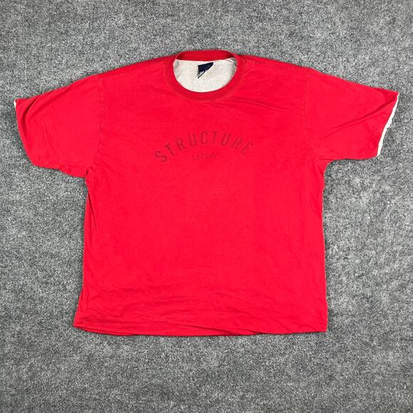Structure T-Shirt Mens Size XL Red Casual USA Graphic Minimalist Logo Vintage - Picture 2 of 7
